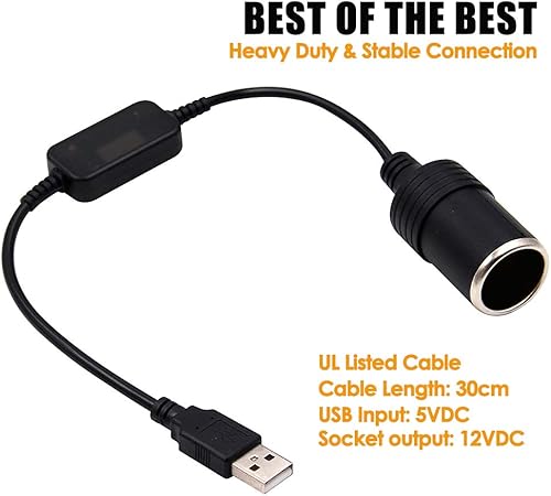 Miniatura 3 de Adaptador USB para encendedor de cigarrillos – PLUSPOE USB A macho a 12 V para encendedor de cigarrillos de coche, convertidor de cable hembra para