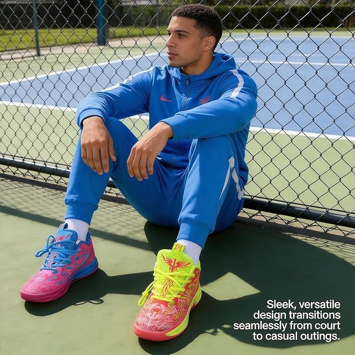 Y2K Basketball Boots Mesh Breathable Fire Stylish Shoes for Sports and Casual Wear with Unique Flame Design Mid-Top Casual Ankle (Blue+Green,8.5) image 2