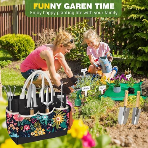 22Pcs Gardening Tools Set for Women Heavy Duty Garden Hand Tool Kit Birthday Gifts for Mom Her Wife Grandma Beginner Gardening Accessories with Tote Bag/Shovel/Repotting Mat/Plant Labels/Gloves-Black by OUREST - Image 6