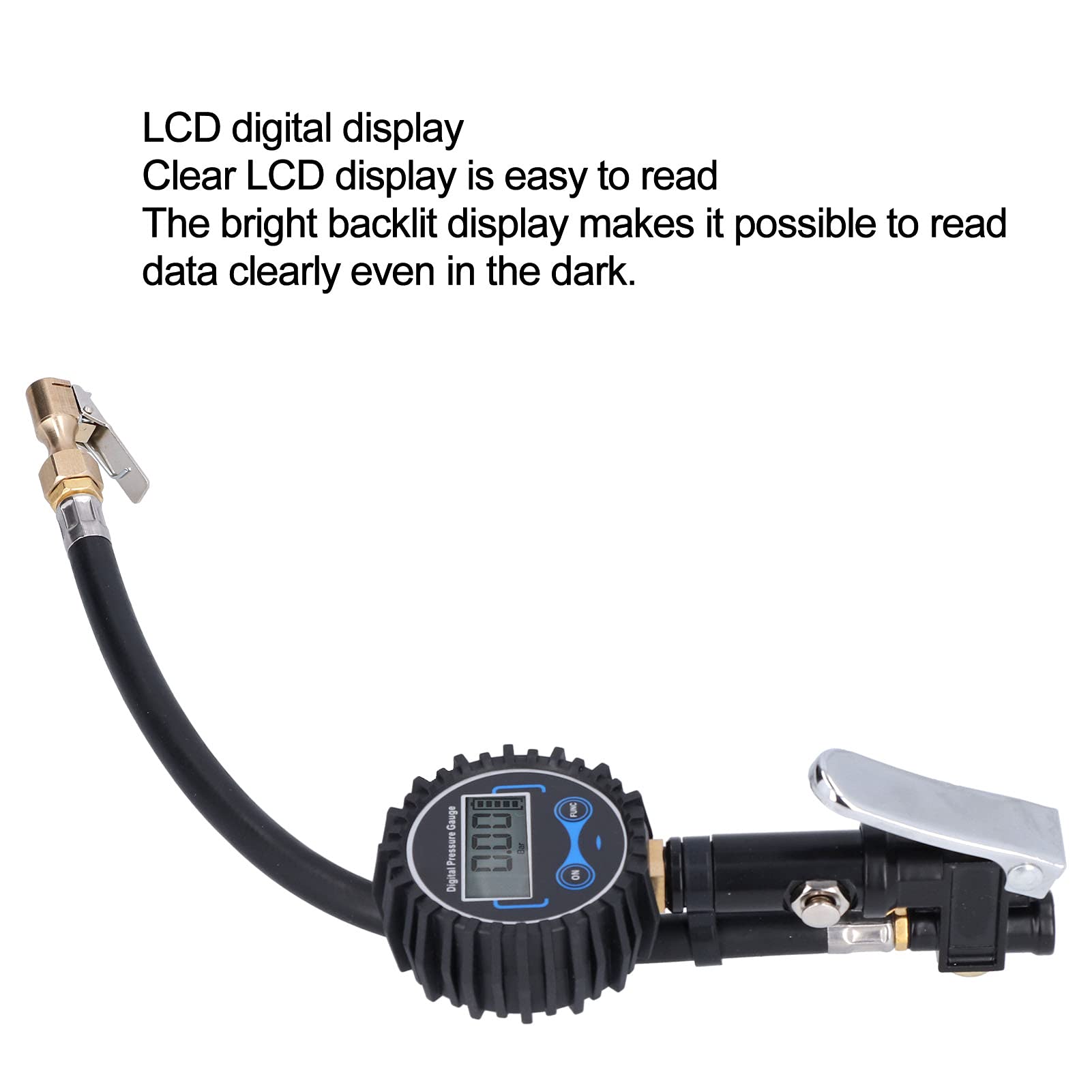 Manometro digitale per gonfiaggio pneumatici 200PSI 14BAR Display LCD Misuratore di pressione pneumatici con luce LED per auto moto bici furgone