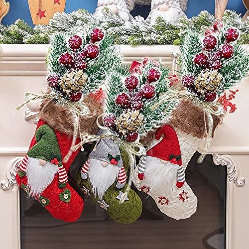 Christmas Berries Red Stems Evergreen Pine Branches 8Pcs, Christmas Picks Spray Artificial Pine Cones Holly Stem Craft, Winter Holiday Floral Picks For Decoration Diy Xmas Garland Wreath Ornaments #TOP1
