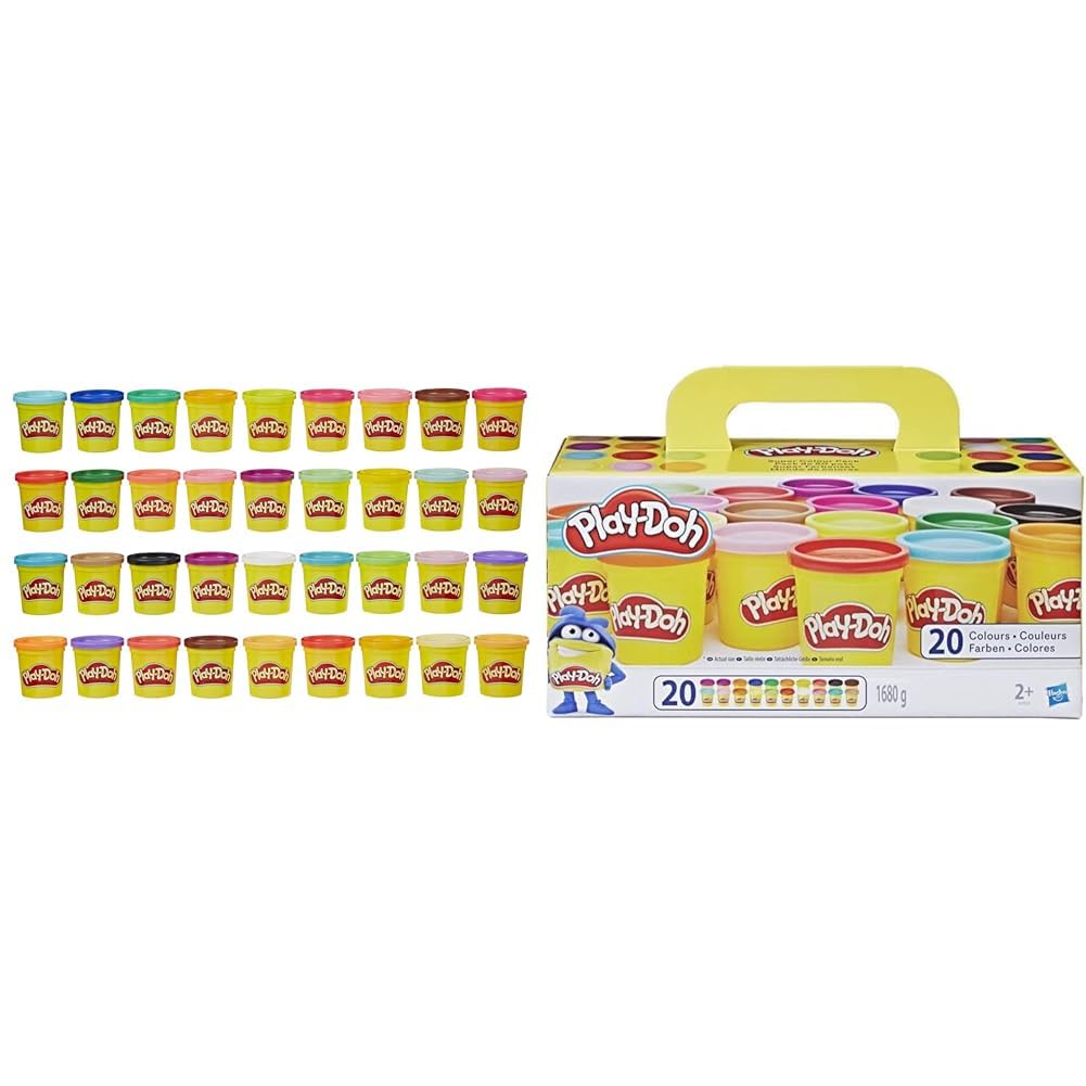 Play-Doh 36 Mega Pack, Knete für kreatives Spielen, für Kinder ab 2 Jahren 36834 Mehrfarbig 36er Pack & A7924EUC Super Farbenset (20er Pack), Knete für fantasievolles und kreatives Spielen