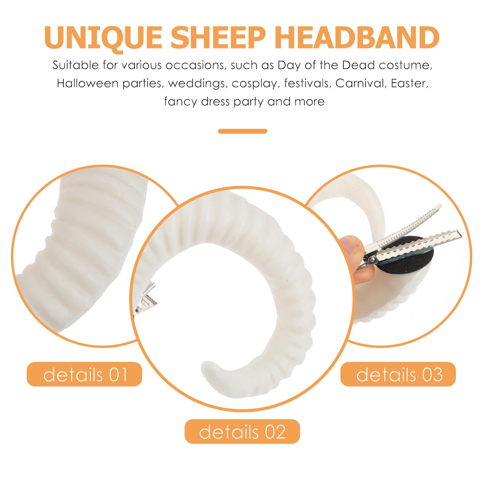 ABOOFAN Artificial Sheep Horn Hairpins Pair Lightweight Cosplay Horns Headband for Halloween Costume Party Accessories - Image 4