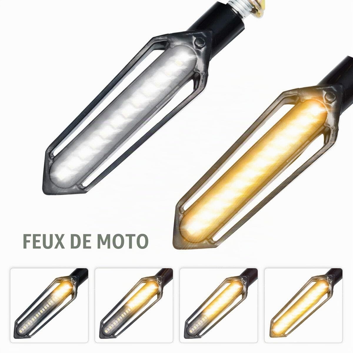 Baceyong Feux de moto universels 4PC, 24 LED, comprenant 2 clignotants, 1 feu de jour blanc avant et 1 feu stop rouge arrière