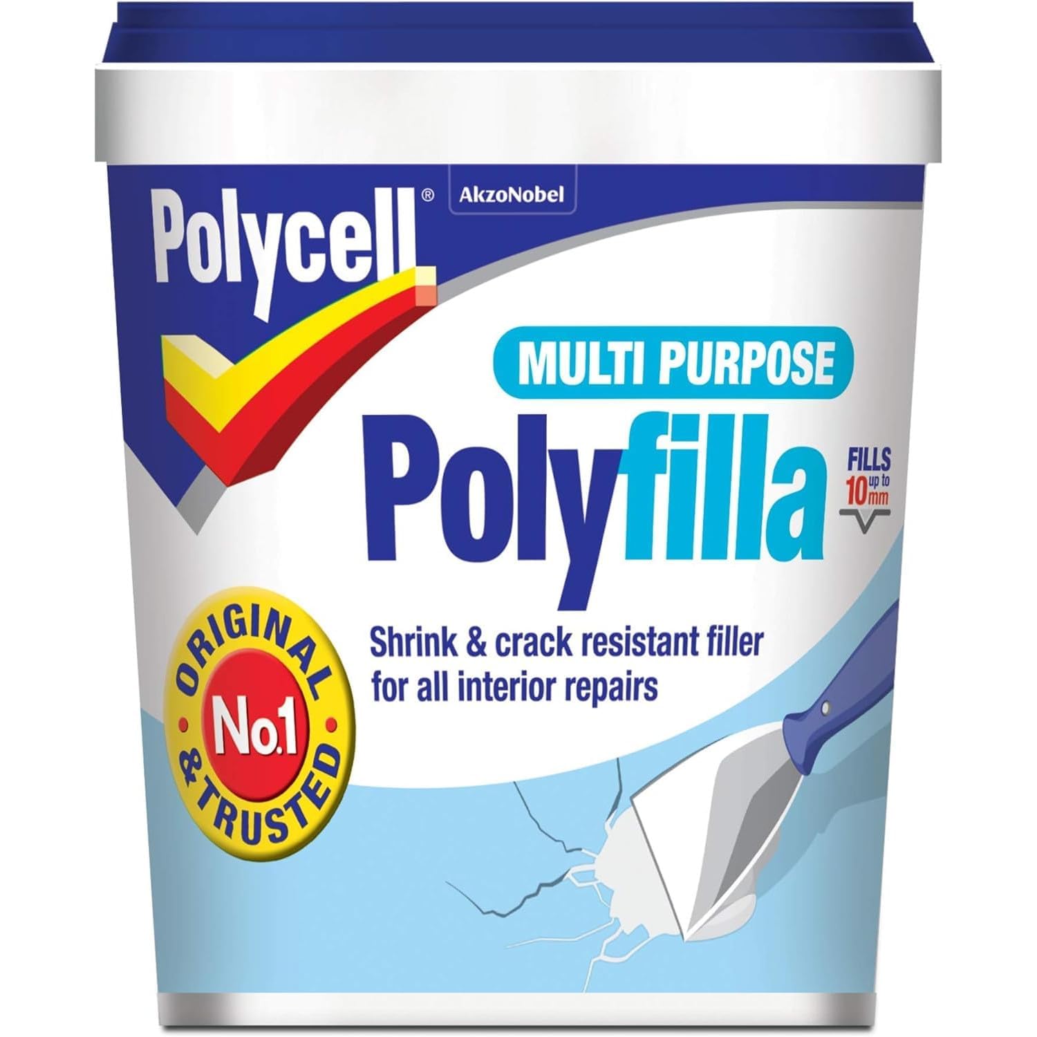 Polycell Polyfilla Multi Purpose 1KG Ready Mixed Filler Tub Fill 10mm Holes in One Go Interior Use Quick Dry Repaint able Recoat able Easy to Sand Smooth (1 KG)