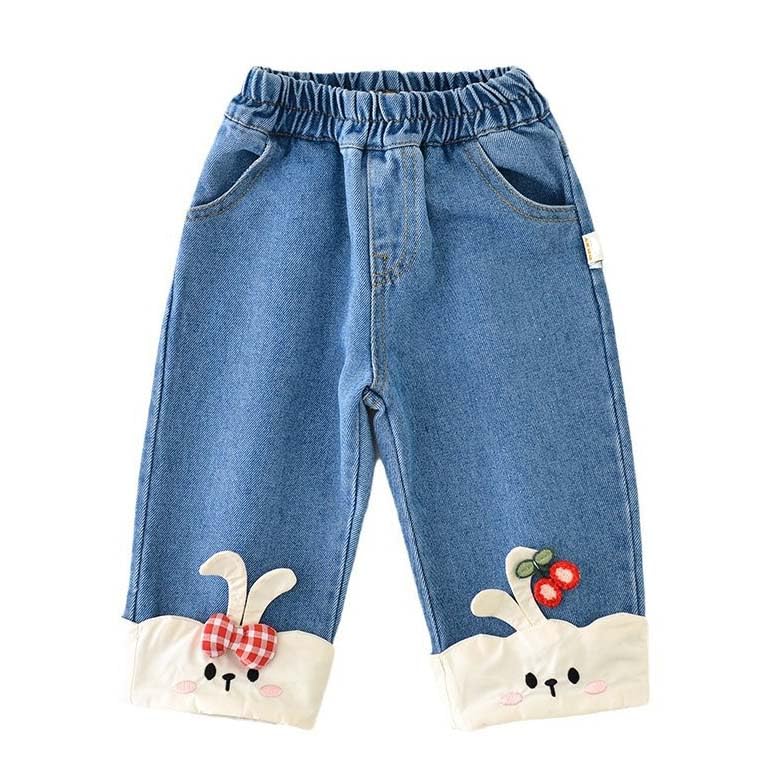 6Months-6Years Infant Girls Bunny Print Jeans Toddler Denim Pants Children Clothes