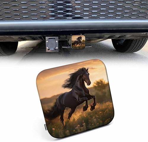 Beabes Cubierta de enganche de remolque de caballo, animal negro, caballo, galope, puesta de sol, remolque, cubierta de tubo de enganche, tapa de