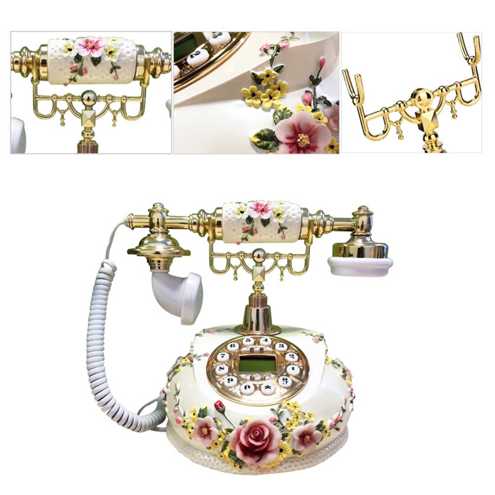 Telefono Fisso Bianco con Decorazioni Floreali, Telefono Fisso da Ufficio, Telefoni Fissi Decorativi per La Casa, Telefono da Ufficio per L'Arredamento Dell'Ufficio