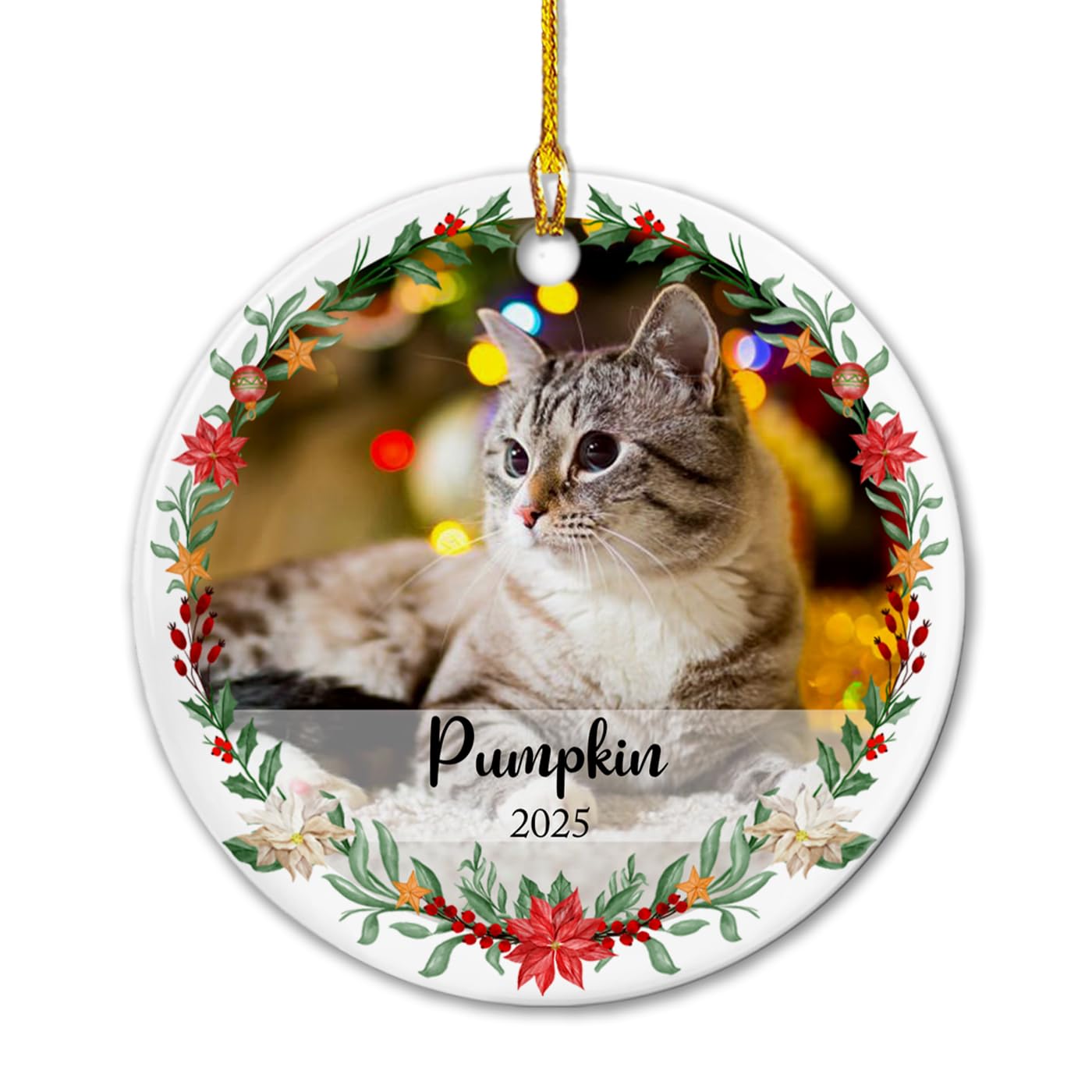 Personalized Cat Photo Frame Ceramic Ornament Christmas 2025, Cat Photo Frame Christmas Ornaments Gifts for Cat Dog Mom Cat Lovers, Custom Name & Picture Xmas Ceramic Ornament, Upload Photo Ornaments