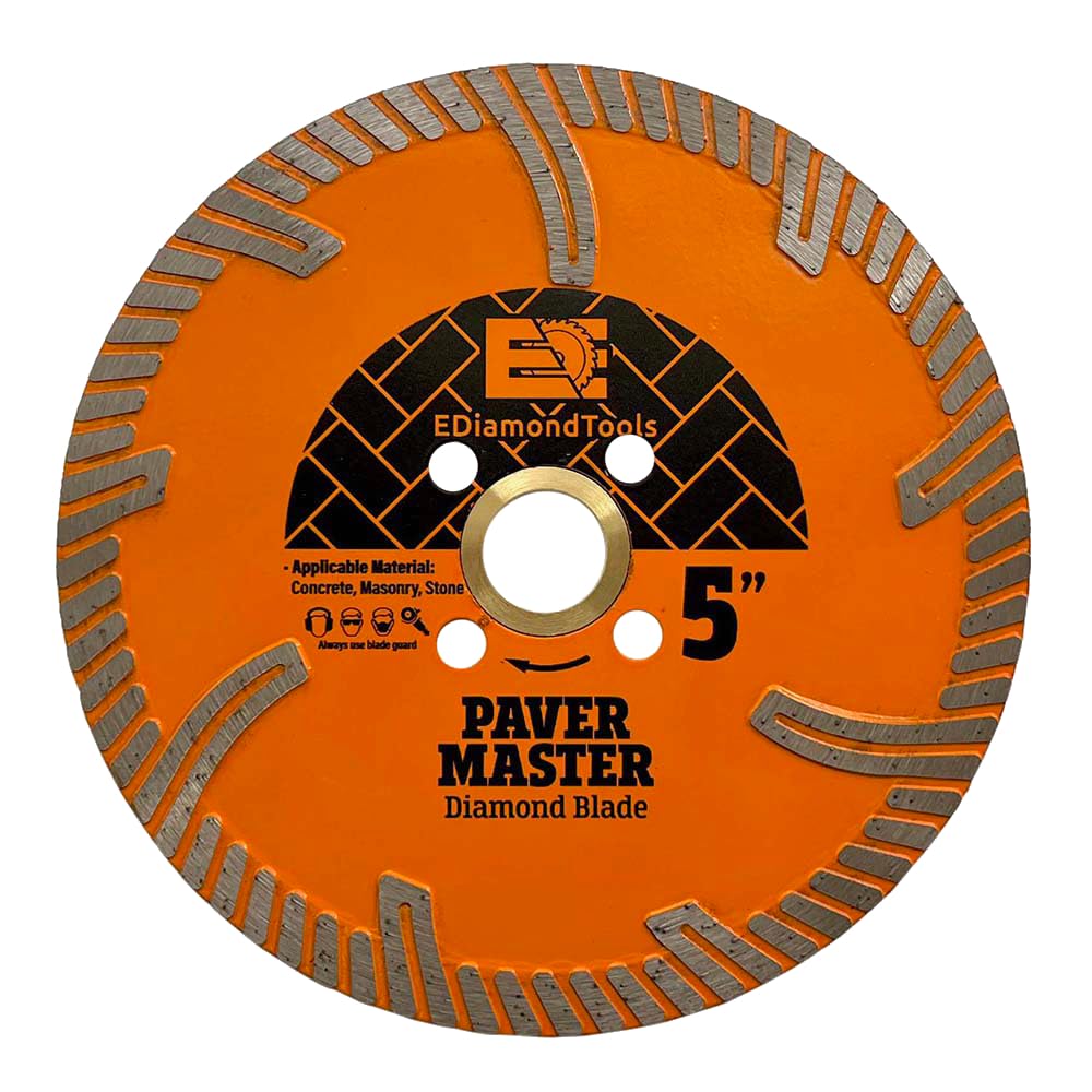 5" Paver Master Diamond Blades for Concrete Pavers, Roofing Tile, and Granite, 8mm Segment Height, Dry or Wet, 7/8"-5/8" Quad Holes