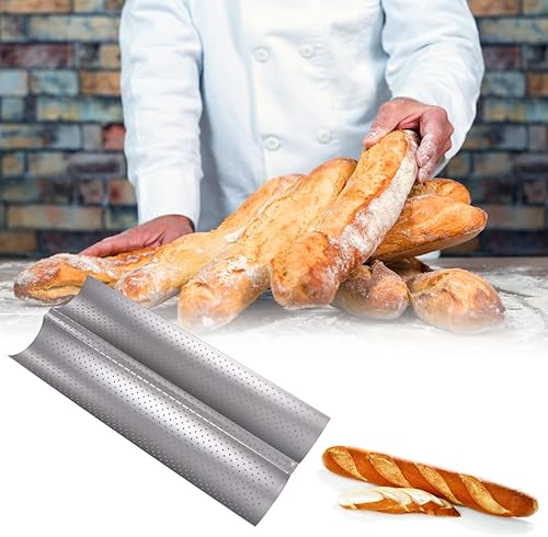 Miniatura 5 de Luxshiny Bandeja de parrilla Bandeja de parrilla antiadherente perforada para pan francés, bandeja para hornear pan francés, sartén para pan, 2