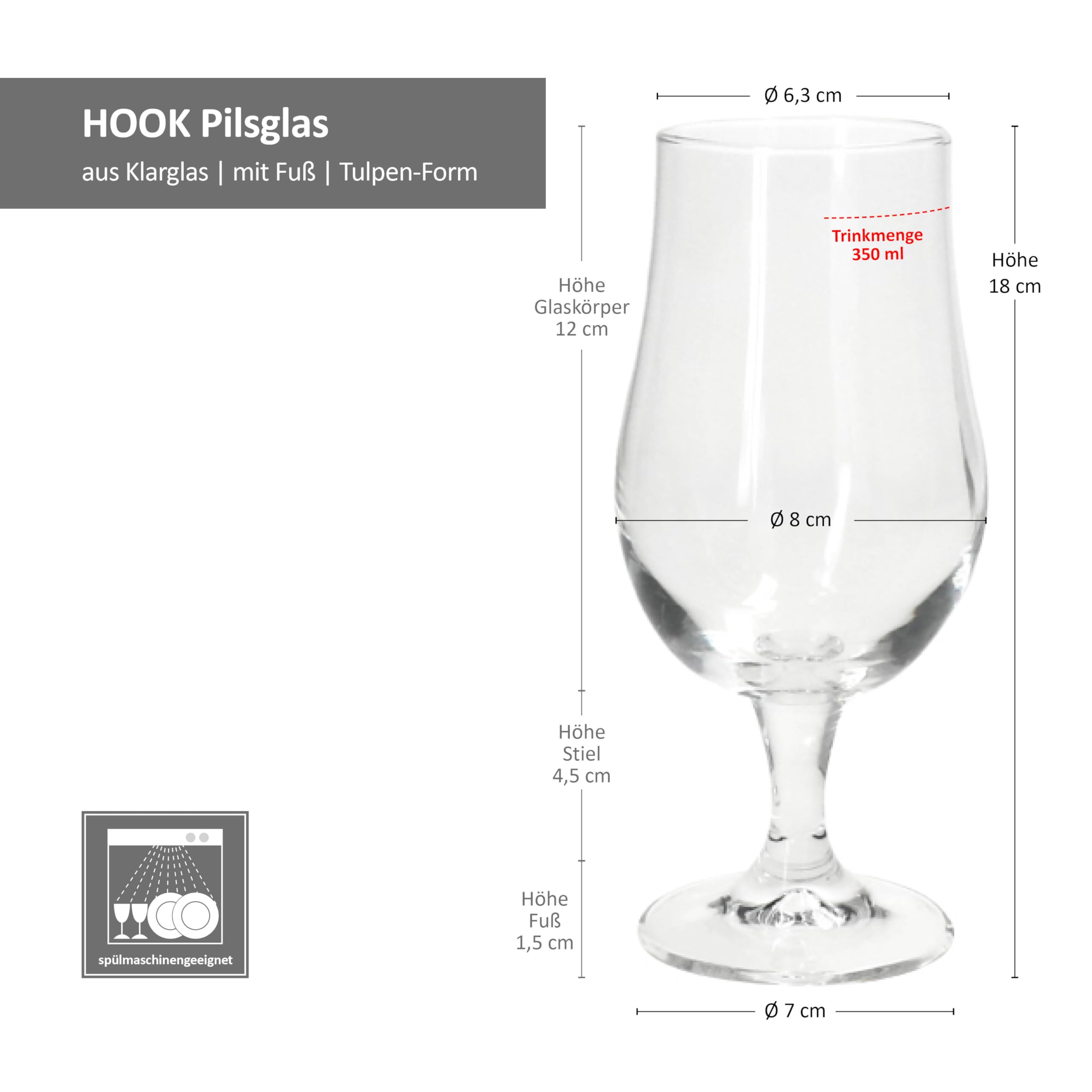 MamboCat Lot de 12 verres à bière Hook Pils I 350 ml, hauteur 18 cm I pour 12 personnes I Tulipe à bière en verre avec pied I Verre à bière transparent 0,35 l I Verres à bière pour fêtes