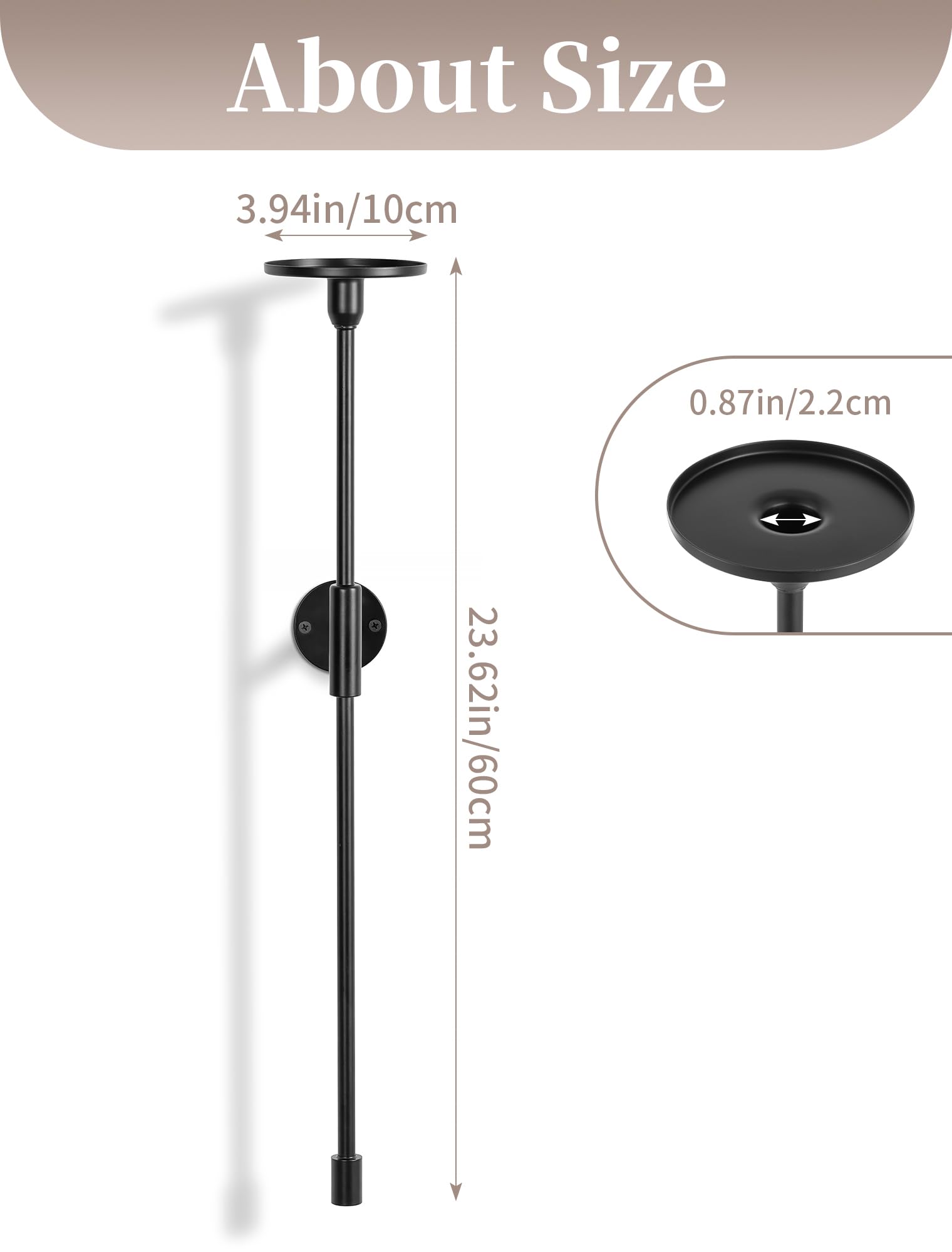 Sziqiqi Portacandele da Parete Nero: Applique da Parete Lunghe 60cm per Candele a Colonna - Candeliere da Parete in Metallo Set di 2 - Decorazione Murale Moderna per Soggiorno Bagno Camino Corridoio