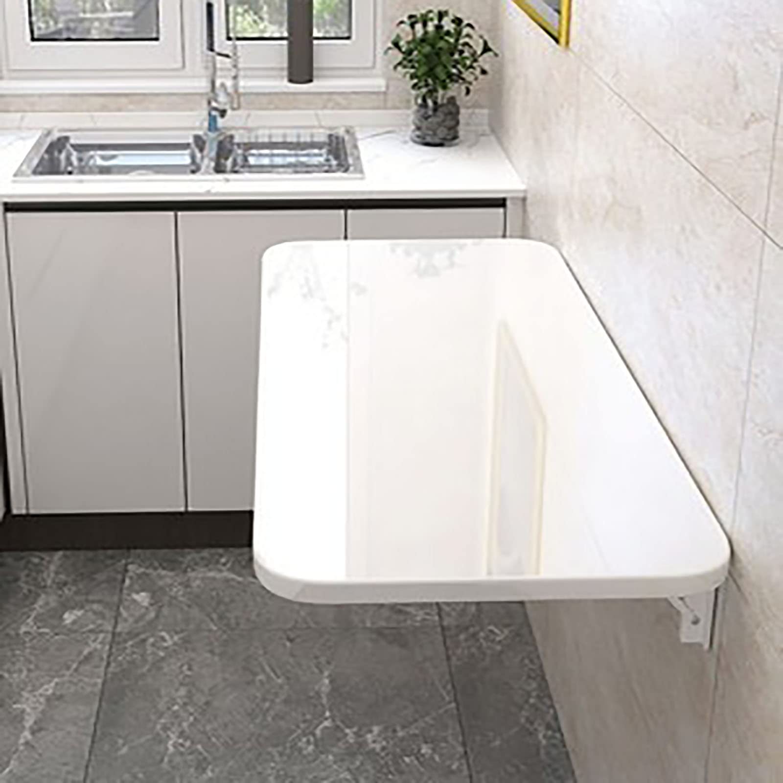 QUDEX Folding Wall Mounted Leaf Table Heavy Duty Wall Mounted Folding Table Kitchen and Dining Room Laundry Room Desk Capacity 150 lbs Floating Wall Table for Small Spaces 100x50cm/39x20in White