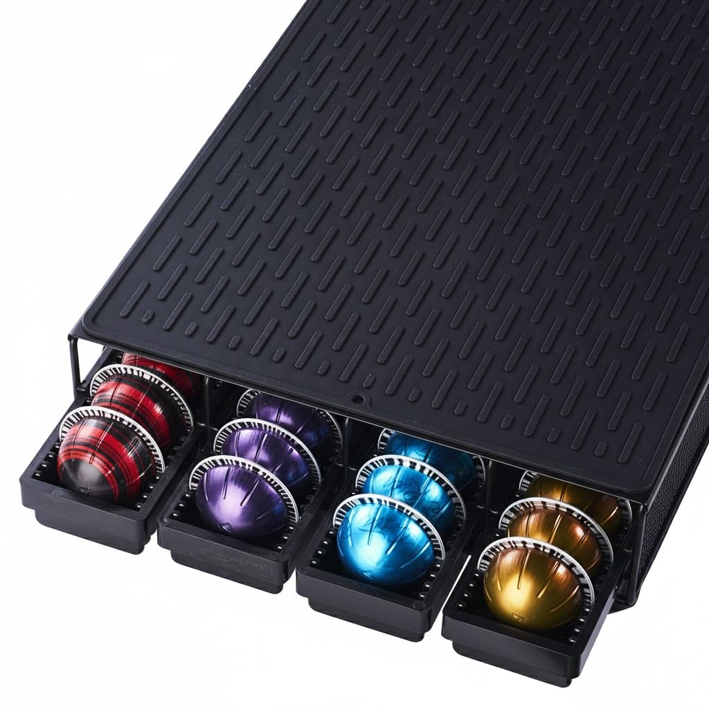 Meaerton Silver Coffee Pod Holder With Nespresso Vertuo Capsules,Compatible With 28 Big Or 40 Small Vertuoline Pods With Mat