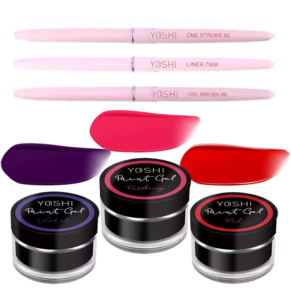 Yoshi - Set di colori e pennelli, colore: lampone, rosso, viola e gel professionale