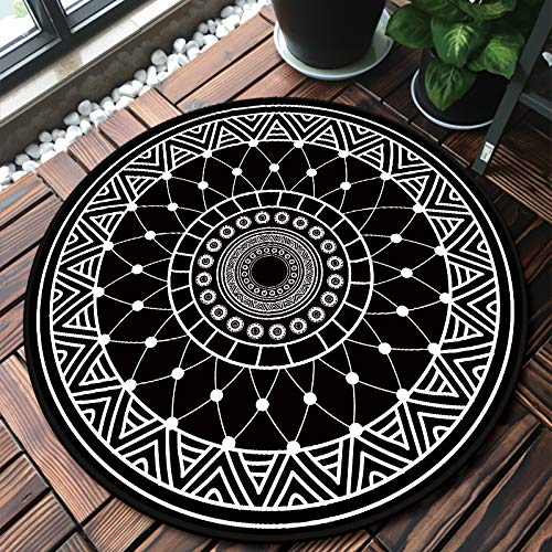 Alfombra Elegante Blanco Negro Alfombras Redondas Suave Antideslizante Tapetes para Sala Alfombras Lavable Alfombras Redonda para Dormitorio Comedor Balcón Habitación Niños 60cm