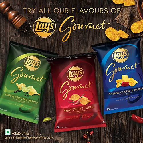 Image of Lay's Gourmet Kettle Chips 80 Gram, Vintage Cheese & Paprika Flavour, Premium Slow-Cooked Potato Chips, Chips And Snacks