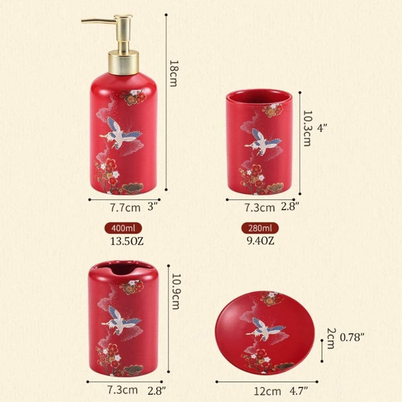 Badezimmer Set Seifenspender Flasche Keramik Badezimmer Zubehör Set 5-teilig Mit Rotem Lotion Pumpspender Dekoration Organizer