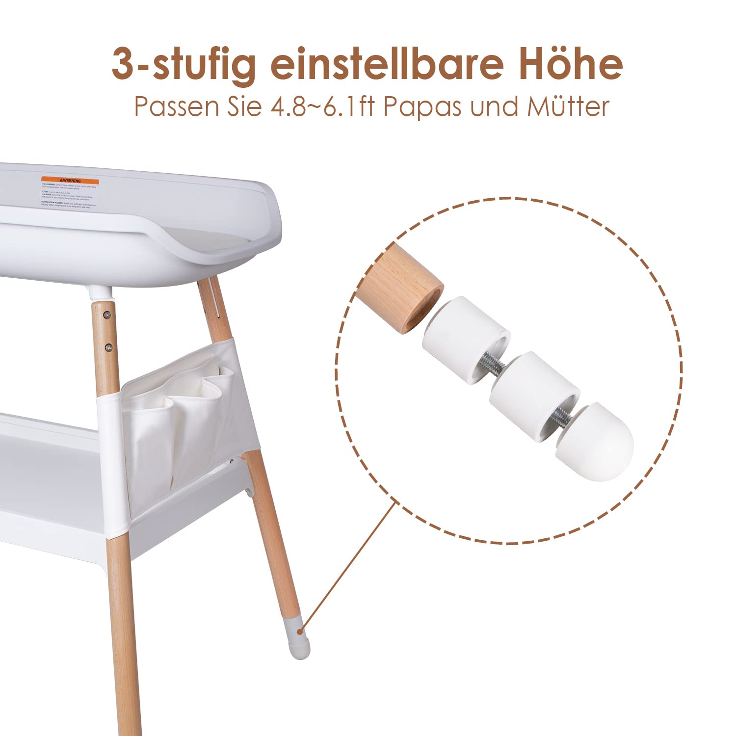 Beberoad Fasciatoio Neonato Regolabile in Altezza 51x79x90CM Bianco 0-12 Mesi 25kg