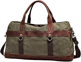Foldable Travel Duffle Bag Waterproof Waxed Canvas Leather Men Hand Luggage Carry On Large Tote Vintage Weekend Big Overnight for Women(Green)