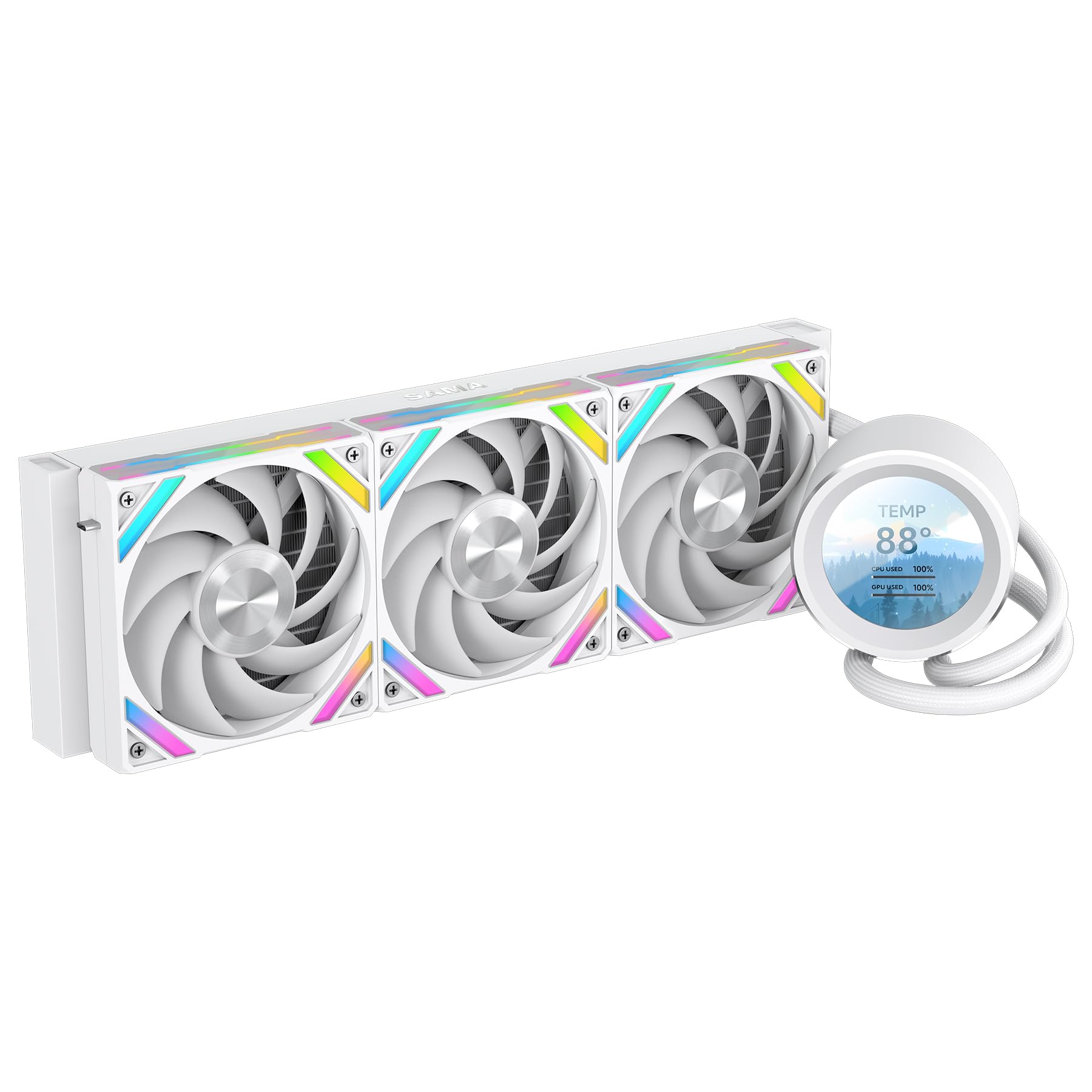 SAMA Q60 CPU Liquid Cooler, 360MM Water AIO CPU Cooler con Display LCD da 2.8", Magnetico Staccabile, Ventole Modulari XT120 LCP Blade, Supporti Bonus, 115X, 2011, 1200, 1700, 1851, AM4, AM5 Bianco