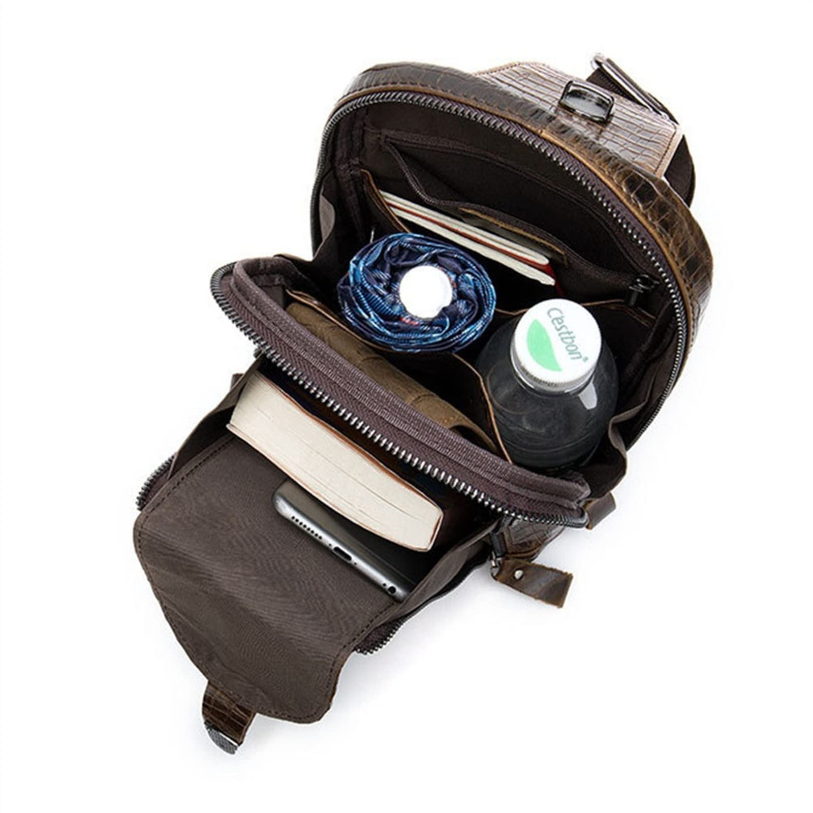 Borsa Petto Coccodrillo Borsa A Tracolla Uomo Nefli In Vera Pelle Motivo Coccodrillo Impermeabile 17x27cm V 1232097 - Foto 12