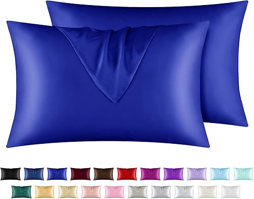 Yourose - Funda de almohada de satén para cabello y piel, 2 unidades de fundas de almohada sedosas de tamaño estándar con cierre envolvente (azul