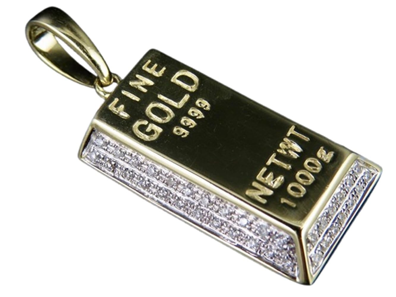 0.75 CT Round Cut Lab-Created VVS1 Diamond Miniature Gold Brick Bar Pendant Men’s Charm 14K Yellow Gold Over 925 Sterling Silver for Festival Day Gift