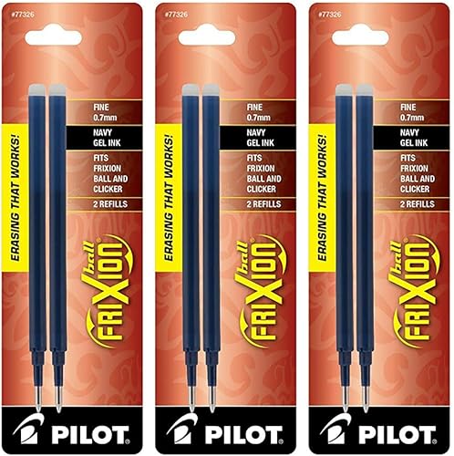 Pilot FriXion Ball Gel Ink Refills, Fine Point, 0.7mm, Navy Ink, 6 Refills