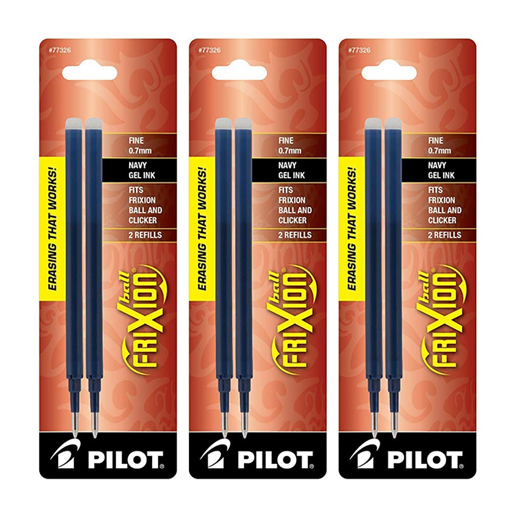 Pilot FriXion Ball Gel Ink Refills, Fine Point, 0.7mm, Navy Ink, 6 Refills
