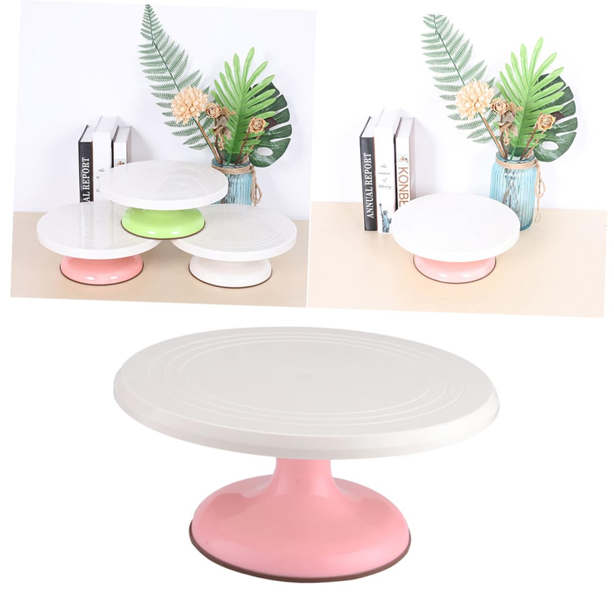 VANZACK Mesa Giratoria para Pasteles Rosa Soporte de Decoración Redondo con Herramienta de Repostería Duradera para Hogar y Restaurante