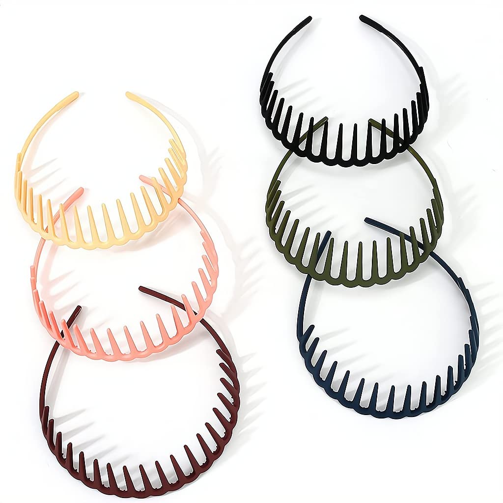 ELECDON Plastic Tooth Headband, 6 Pcs Comfortable Shark Tooth Comb Headband Zigzag Hair Band Wide Teeth Headbands Plastic Hair Hoops Anti-slip Head Hoops Unisex Hair Bands for Women Men