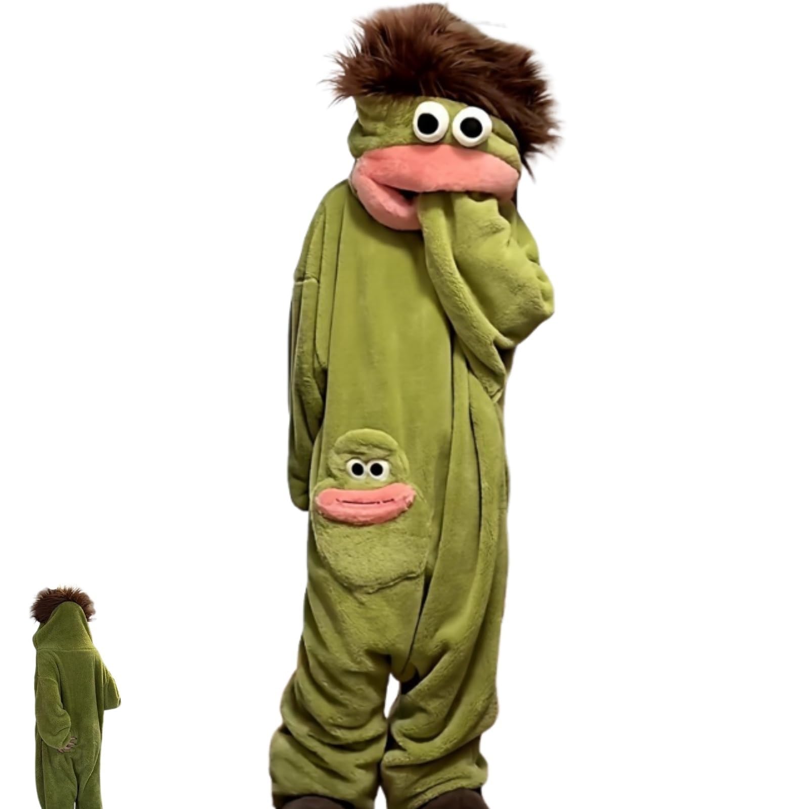 Silly Onesie Tuta in Pile di Corallo Oversize per Adulti, Pigiama Tutina in Peluche Ultra Morbido con Cappuccio, Accogliente in Verde in Un Pezzo per Famiglia Uomini E Donne