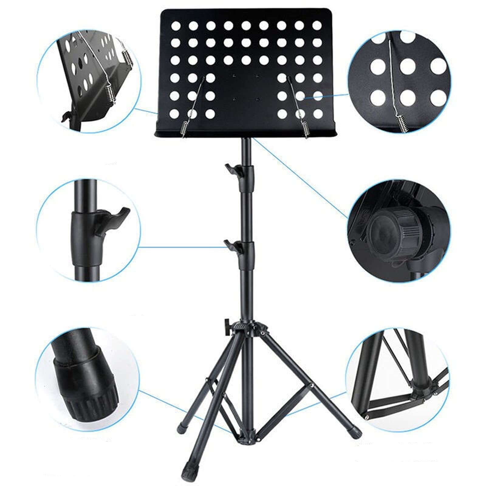 Atriles de música Atril de partituras Plegable, Atril portátil Ajustable para guitarristas, violinistas, trípode de Metal, Soporte de Clip de música para Instrumentos Musicales (Negro)