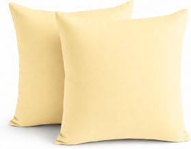 Set of 2 Plain Pastel Yellow Cushion Covers 45 x 45 cm – Removable and Washable – Modern Cushions – Made in Spain – Home Decoration, Bed, Sofa, Armchair
