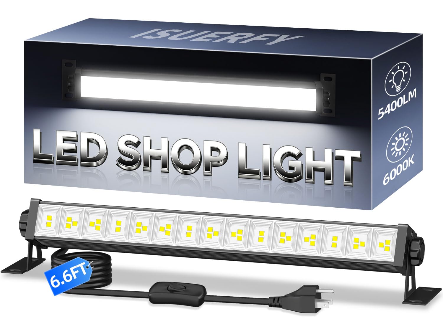 40W LED Shop Light 5400LM Brighter Plug in Garage Light with On Off Switch 6 6FT Cord 6000K