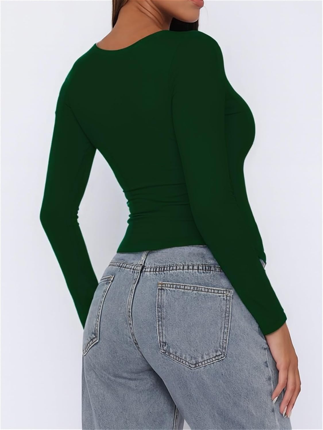 ForeFair Women Square Neck Long Sleeve Going Out Tops Tight Double Lined Basic Tees Shirt - Image 4