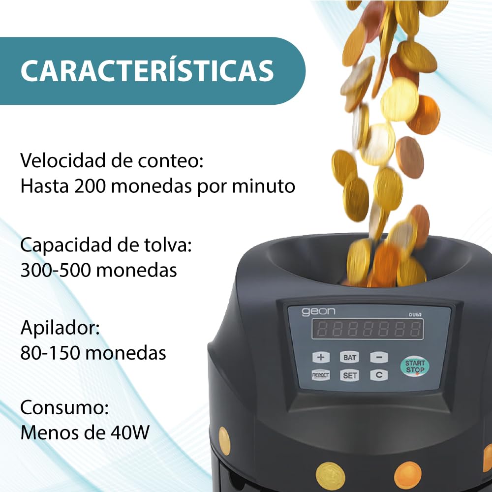 Contador de Monedas Automático Clasificador 200 Monedas/Minuto Capacidad 300-500 Compatible EUR USD Pantalla LED RS232