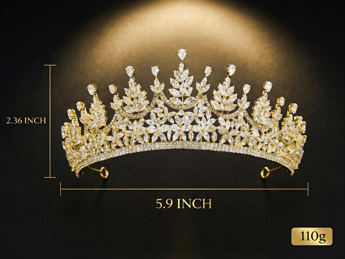 QXMYOO Corona de reina de circonita cúbica para mujer, tiara de boda para novia, princesa, concurso, corona de cristal plateado, tocado para quinceañera, cumpleaños, disfraz de graduación
