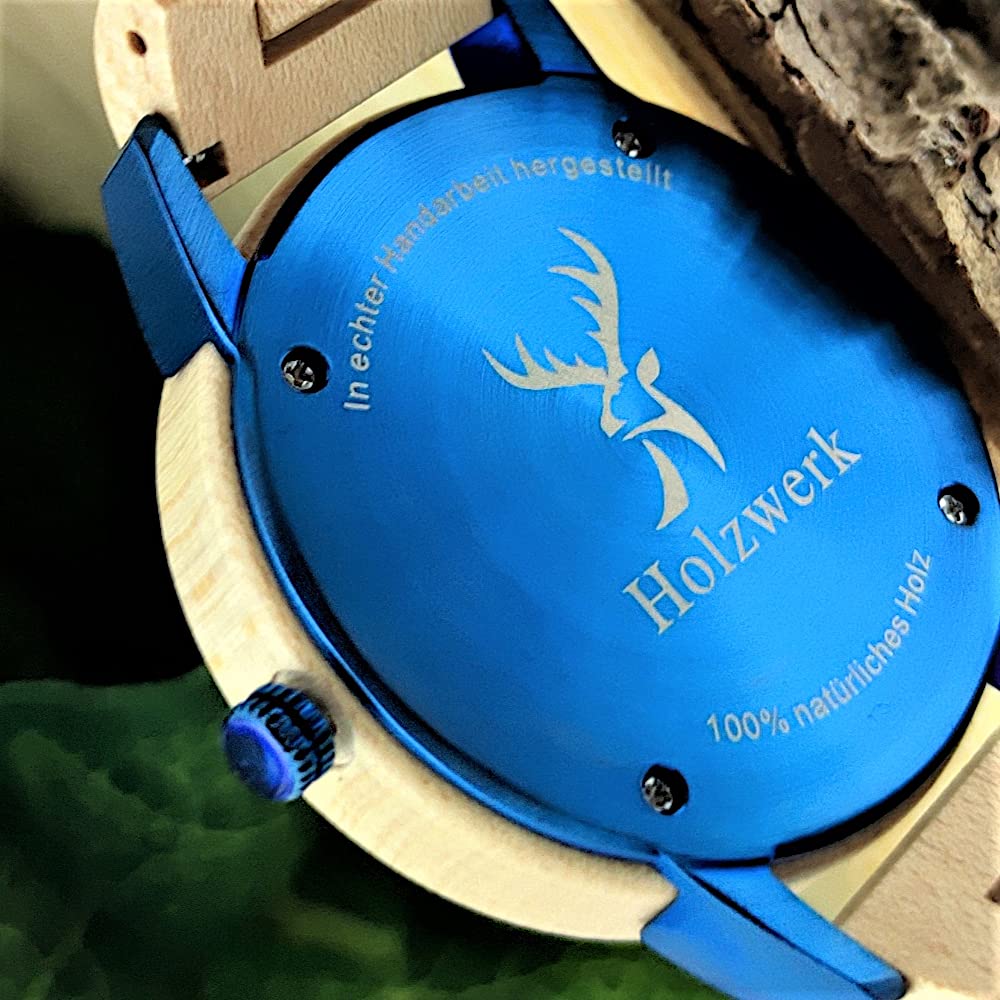 Ręcznie wykonany drewniany mechanizm Germany® Designer Unisex zegarek damski Eko Naturalny Drewno Zegarek na rękę Analogowy Klasyczny Zegarek kwarcowy Brązowy Klon Niebieski Biały
