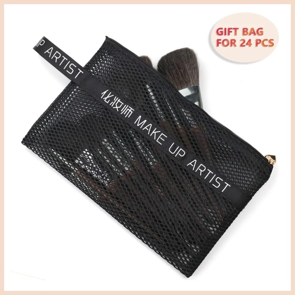 Set di pennelli per trucco in capelli di capra naturali, kit professionale brocha maquillaje pedzle do makijazu sfumatura pennello shader (24 pezzi n18n31)