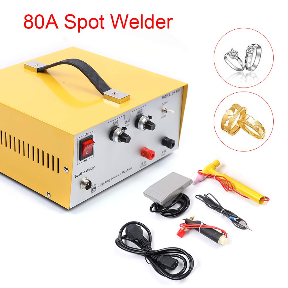 80A - Soldadora por puntos para joyas, 390 W, máquina de soldadura por puntos, compacta para soldar oro, plata, platino, cobre
