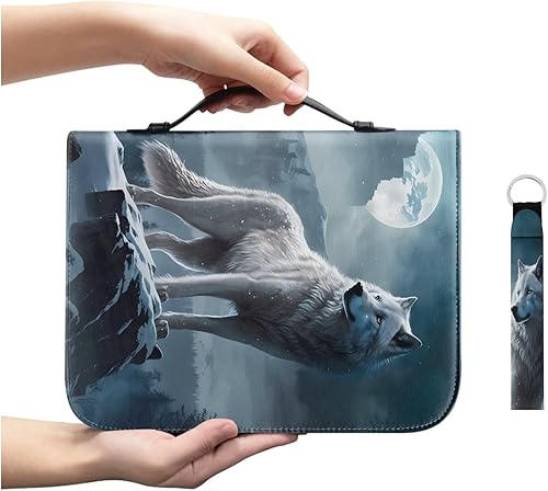Miniatura 2 de Funda de la Biblia de lobo blanco de noche estrellada para niñas y niños, funda de la Biblia de lobo blanco para los amantes del lobo, bolsos, funda