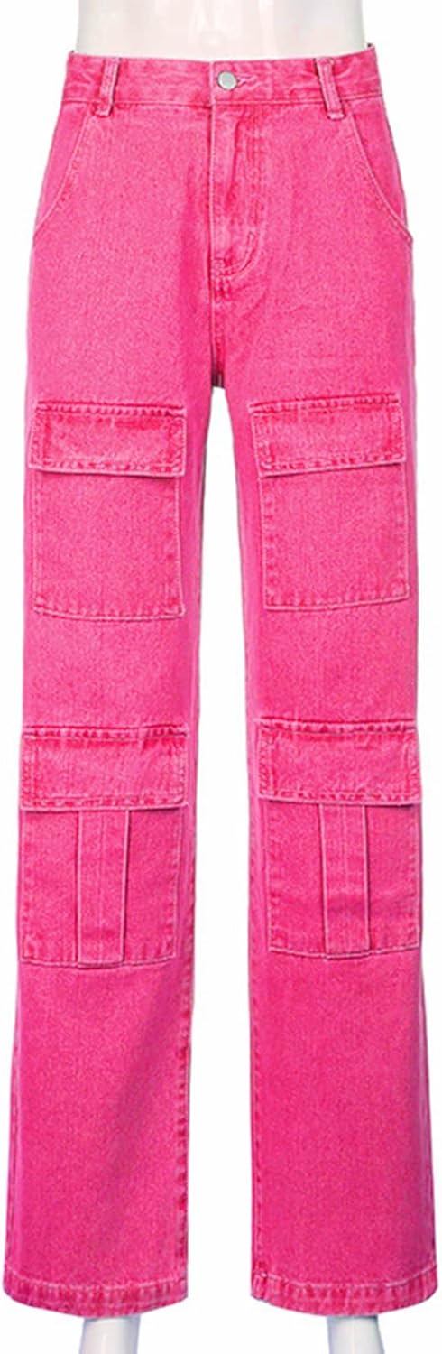 Miniatura 2 de Jeans holgados de cintura alta para mujer, con bolsillo con solapa, ajuste relajado, pierna ancha recta Y2K, jeans cargo de moda