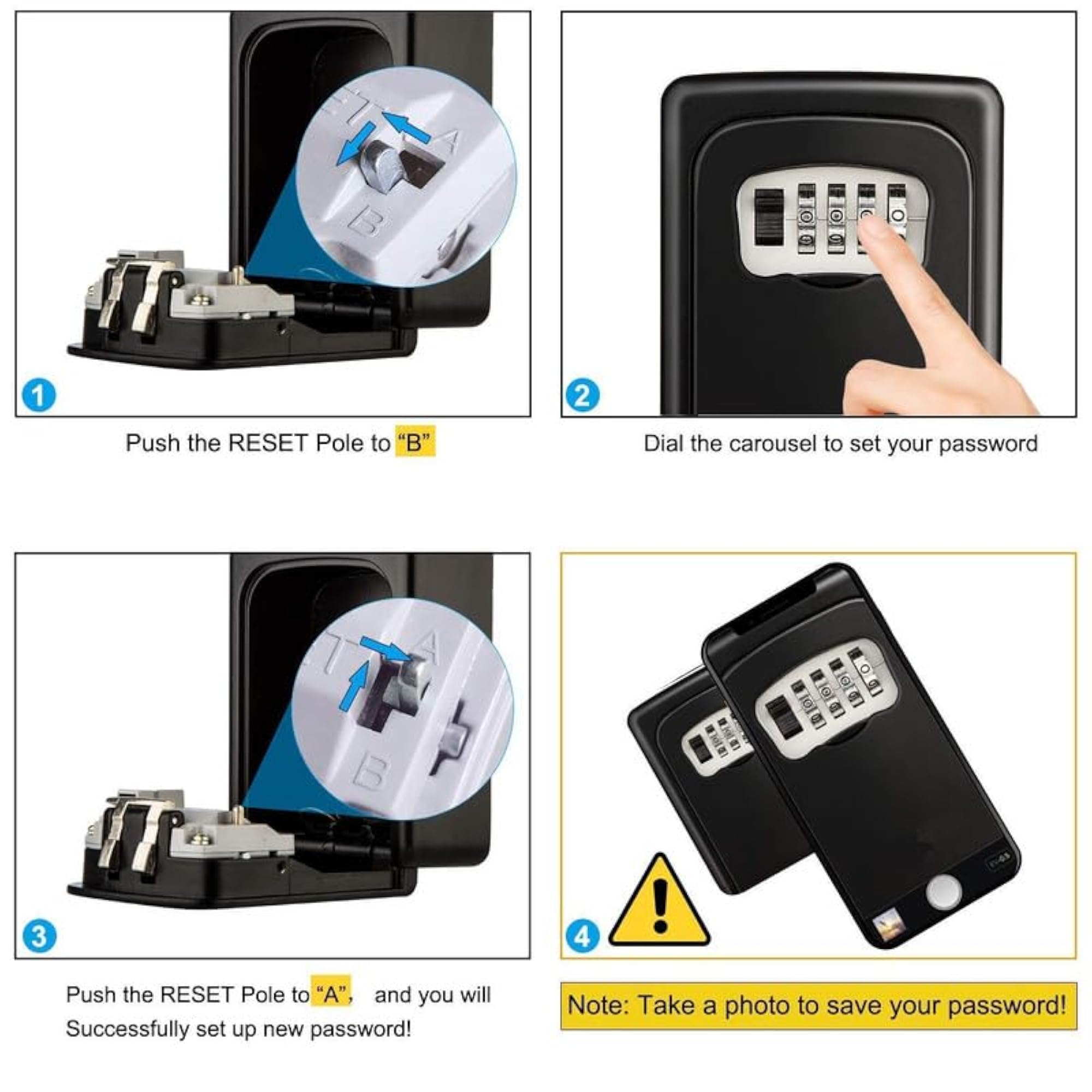 Strong Metal Key Lock Box with 4 Digit Combination Code