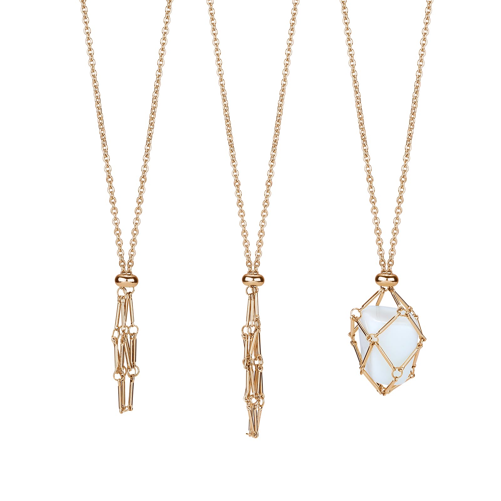 WEWAYSMILE 2 pieces Crystal Holder Cage, Handmade Crystal Holder Necklace, Stone Necklace Holder