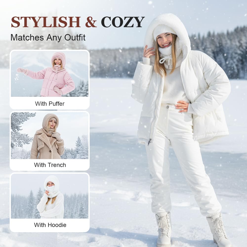 3 in 1 Beanie Hat with Scarf and Mask, Women's Outdoors Windproof Scarf Hat Fleece Lined, Knitted Ski Mask Set, Snow Caps - Image 5