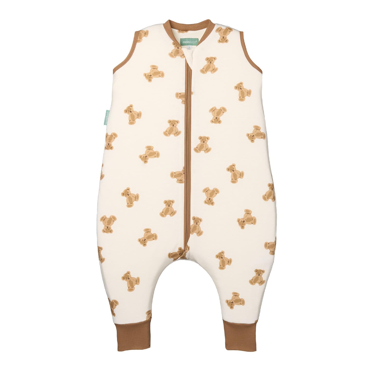 Molis&co Pyjama met afneembare mouwen en antislip sokken, 1,0 TOG, 60 (3-6 maanden), ideaal voor lente en herfst, 100% katoen (Oeko-Tex 100), teddy mokka