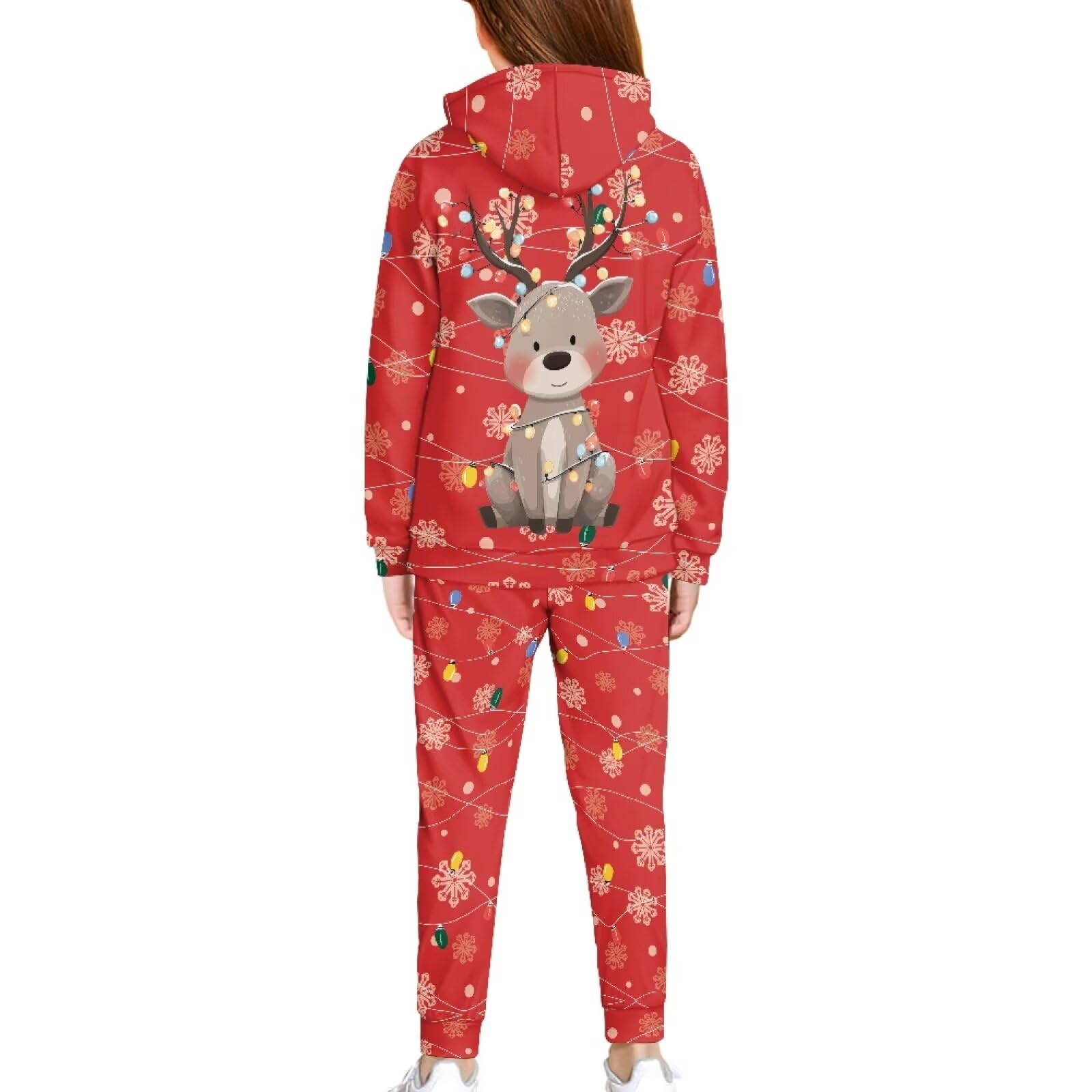 Bożonarodzeniowy jeleń chłopcy bluza z kapturem zestawy spodni 2-częściowy dziewczęcy dres, nadruk 3D, bluza z kapturem, zestaw dresowy, graficzny zestaw z kapturem dla nastolatek